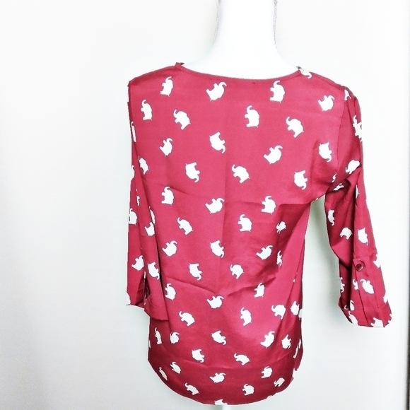 Everly Red 3/4 Sleeve Elephant Print Blouse - Picture 2 of 8
